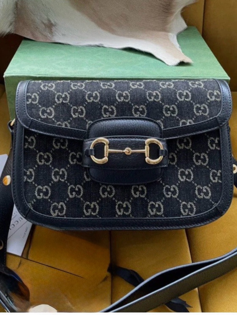 Gucci Horsebit 1955 Black GG Denim Shoulder Crossbody bag - Picture 7 of 13